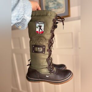 Pajar Women's Tall Lace-Up Winter Boots in Olive Green and Brown 10